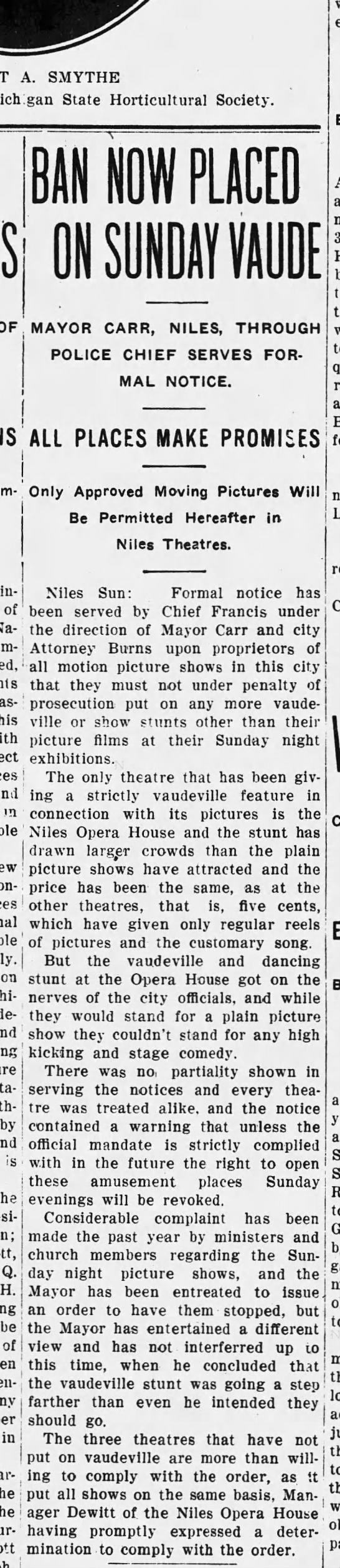 Niles Opera House - 09 Dec 1910 Article On Showing Films (newer photo)